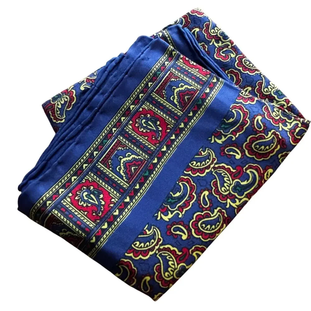 Vintage Italian silk scarf neckerchief style square blue red gold paisley print